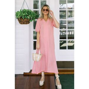 LAKE Gauze Caftan Dress Coral 100% Cotton lightweight XS Resort Vacation